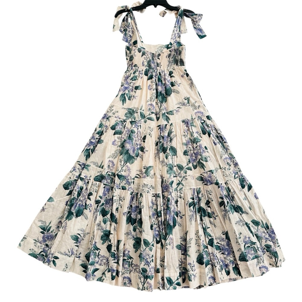 Zimmermann Cassia Tiered Hydrangea Print Tie Shoulder Maxi Dress Size 1 | US 6 - Picture 12 of 16